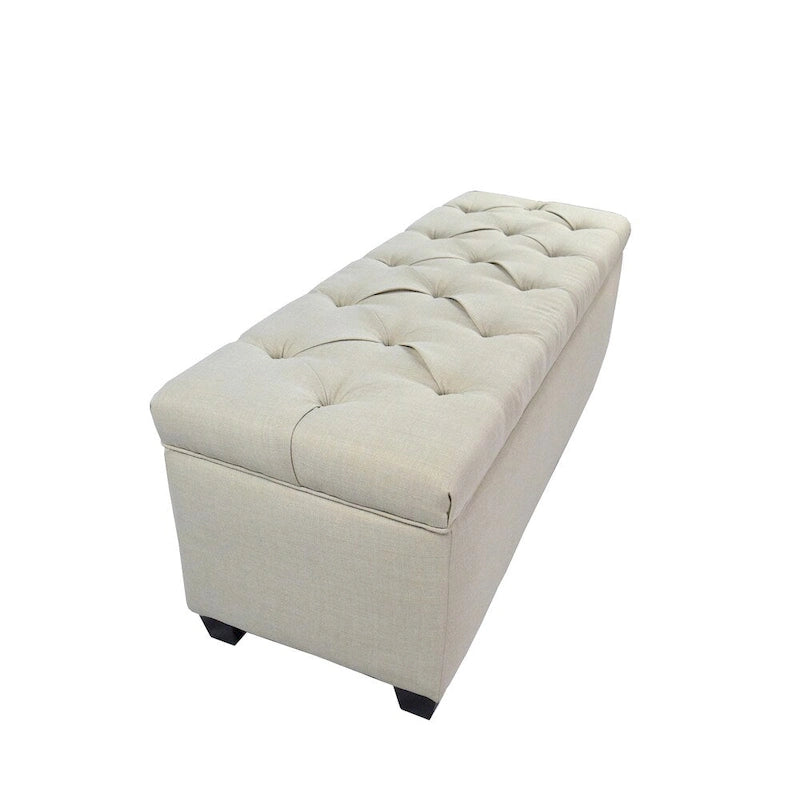 La panca contenitore per scarpe beige con trapuntatura a rombi