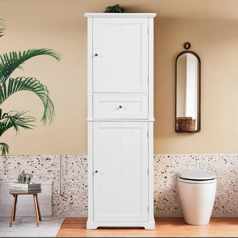 Mobile alto contenitore da bagno, mobile contenitore indipendente con cassetto e ripiano regolabile, pannello MDF con finitura verniciata