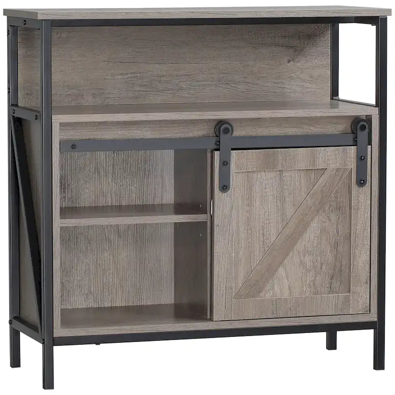 Credenza, mobile da cucina, con anta scorrevole tipo fienile e ripiano regolabile per soggiorno, grigia