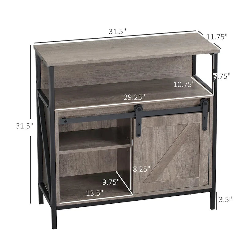 Credenza, mobile da cucina, con anta scorrevole tipo fienile e ripiano regolabile per soggiorno, grigia