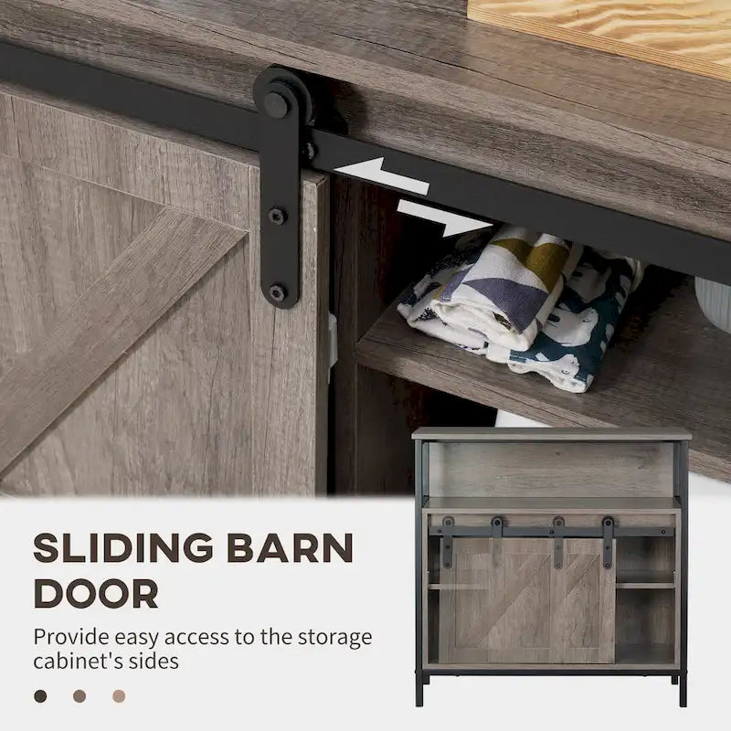 Credenza, mobile da cucina, con anta scorrevole tipo fienile e ripiano regolabile per soggiorno, grigia