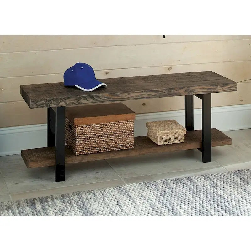 Holz- und Metallbank im modernen Industrial-Stil - 14 x 48 x 18 Zoll
