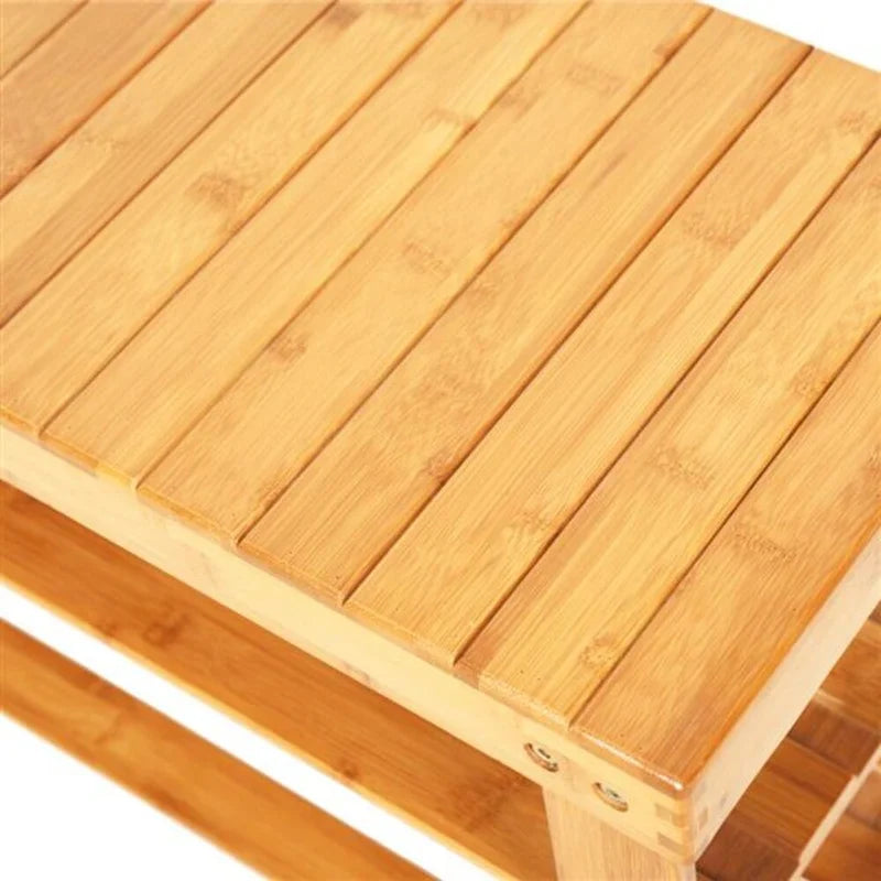 Scarpiera a panca in bambù con ripiani a motivo a strisce da 90 cm e vano per stivali, color legno - 35.43 x 11.02 x 17.72