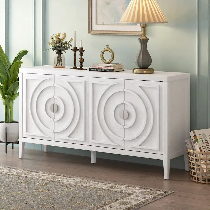Anta per credenza retrò con design a scanalature circolari e maniglia rotonda in metallo - N/D