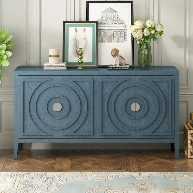 Anta per credenza retrò con design a scanalature circolari e maniglia rotonda in metallo - N/D