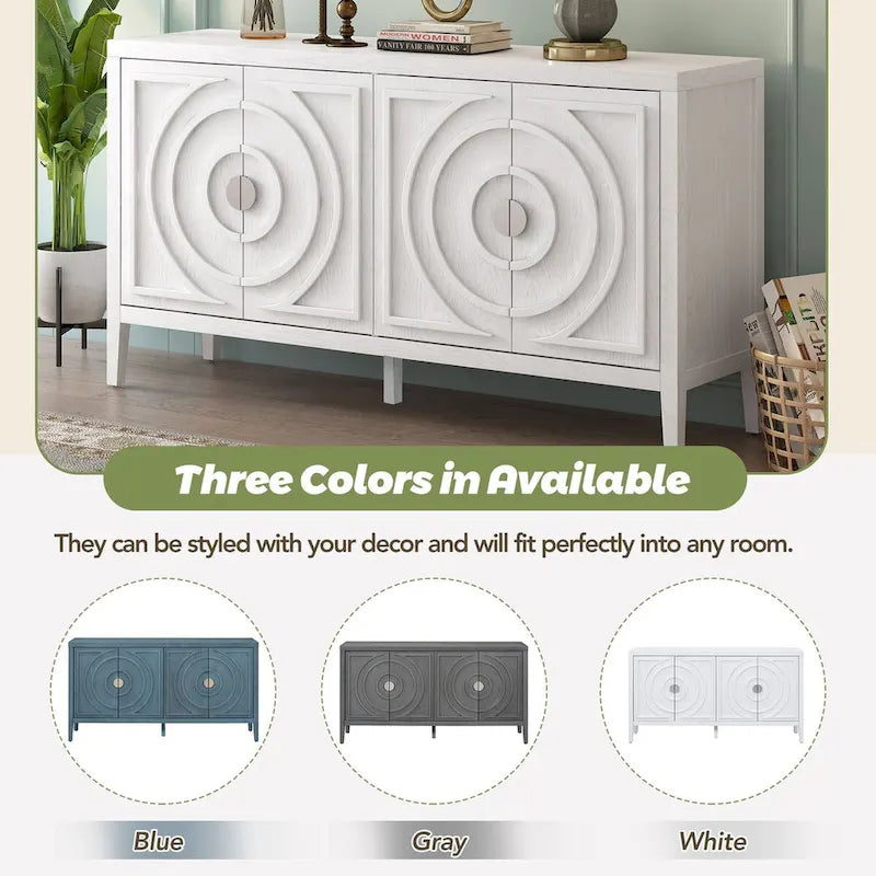 Anta per credenza retrò con design a scanalature circolari e maniglia rotonda in metallo - N/D