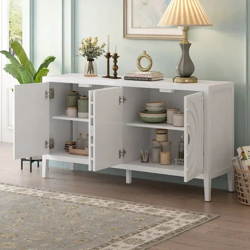 Anta per credenza retrò con design a scanalature circolari e maniglia rotonda in metallo - N/D