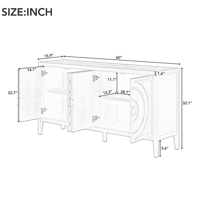 Anta per credenza retrò con design a scanalature circolari e maniglia rotonda in metallo - N/D