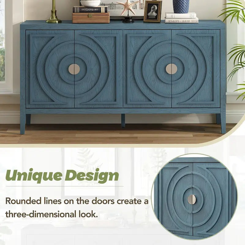 Anta per credenza retrò con design a scanalature circolari e maniglia rotonda in metallo - N/D
