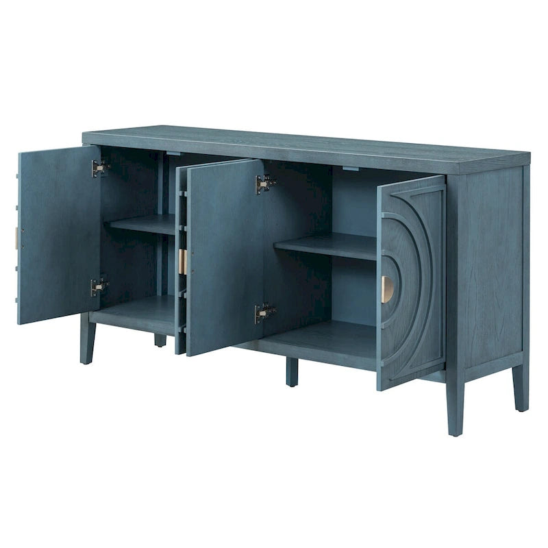 Anta per credenza retrò con design a scanalature circolari e maniglia rotonda in metallo - N/D
