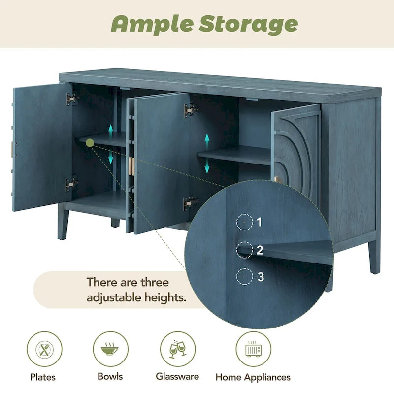 Anta per credenza retrò con design a scanalature circolari e maniglia rotonda in metallo - N/D