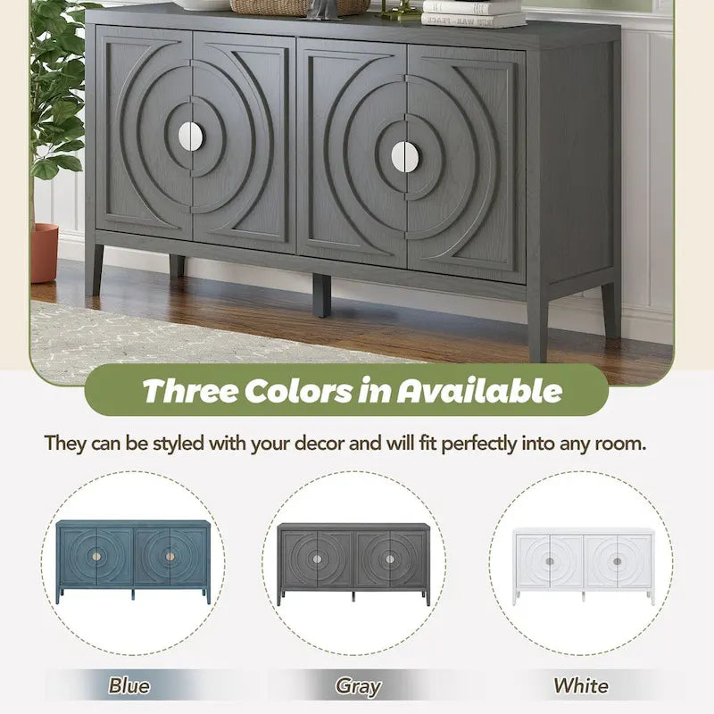 Anta per credenza retrò con design a scanalature circolari e maniglia rotonda in metallo - N/D
