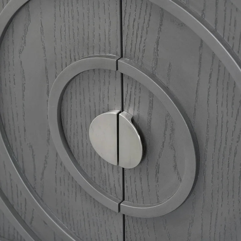 Anta per credenza retrò con design a scanalature circolari e maniglia rotonda in metallo - N/D