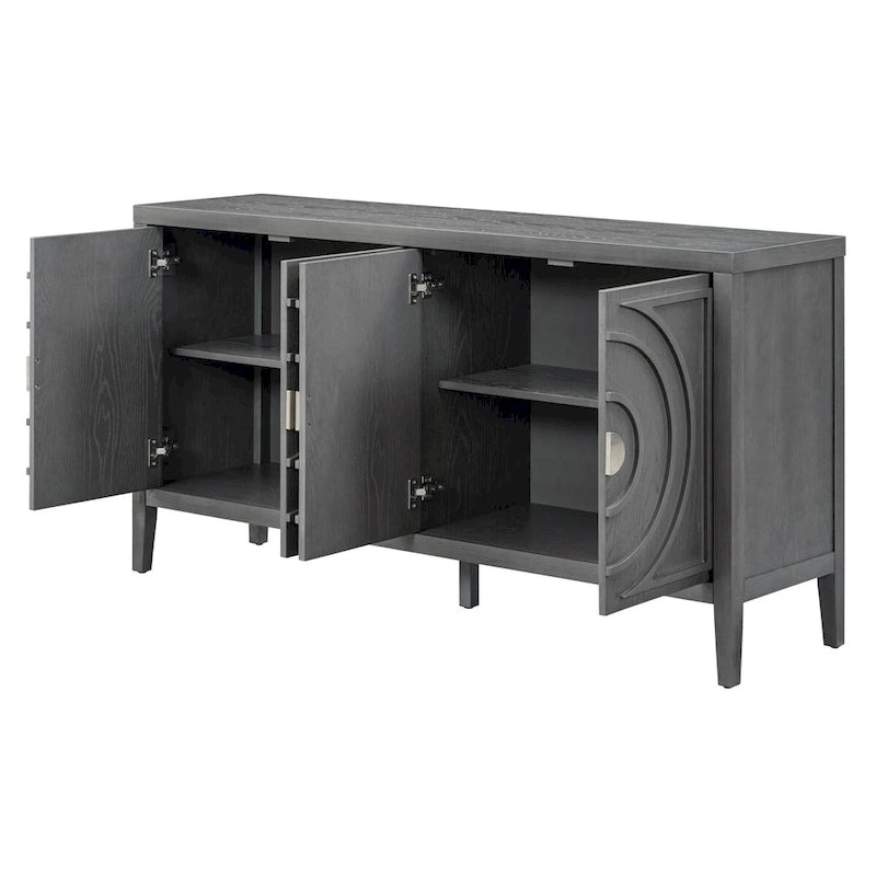 Anta per credenza retrò con design a scanalature circolari e maniglia rotonda in metallo - N/D