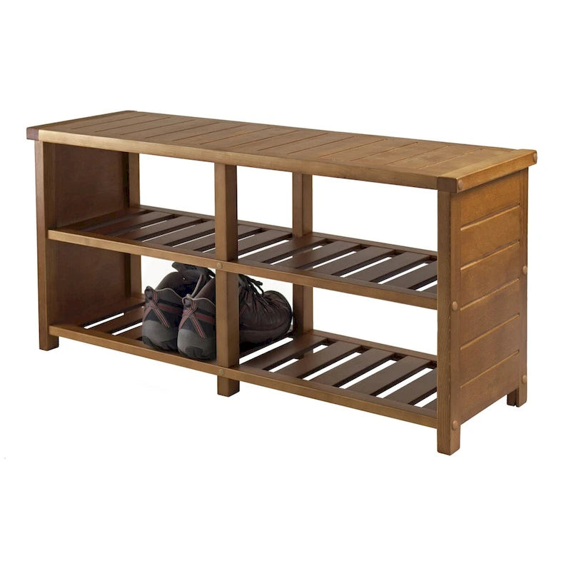 Panca, portaoggetti per scarpe a 2 livelli, teak - 38.43 x 11.81 x 18.27 pollici