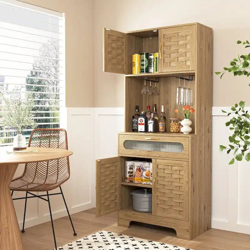 67 Tall Pantry Buffet Cabinet Freestanding Hutch Cupboard for Home, Kitchen,Tall Freestanding Liquor Cabinet Bar