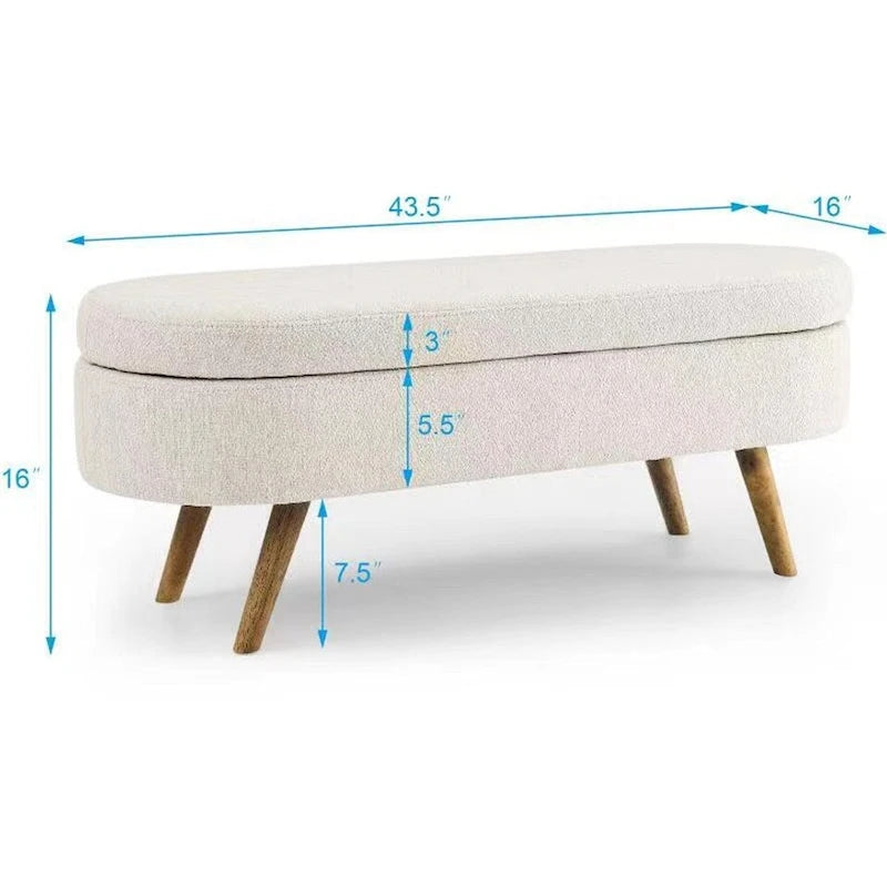 Panca contenitore ovale per camera da letto, gambe in legno di gomma - Beige