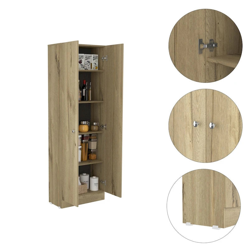 Mehrzweckschrank mit Doppeltür und fünf Ablagen - Helle Eiche / Schwarz