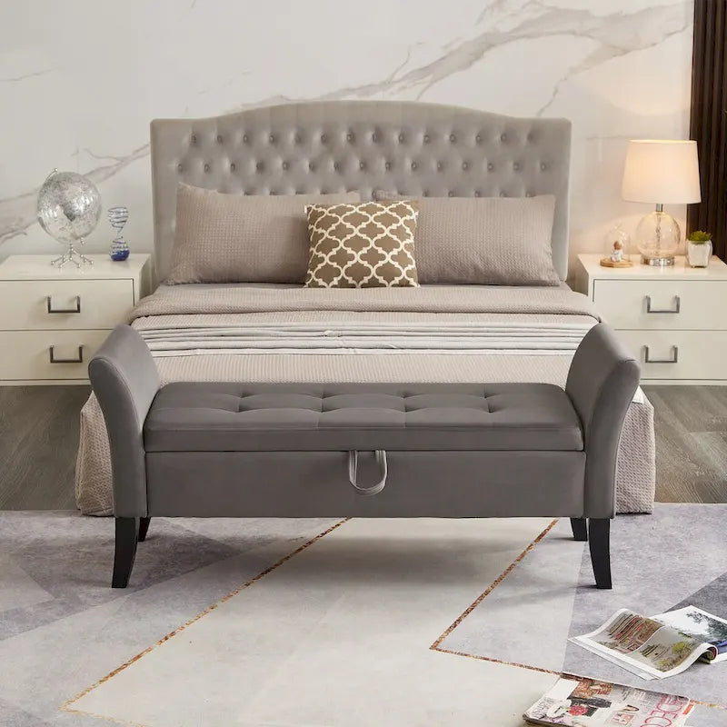 Panca da letto contenitore da 51.5 in velluto, divano salvaspazio per soggiorno, appartamento e ufficio