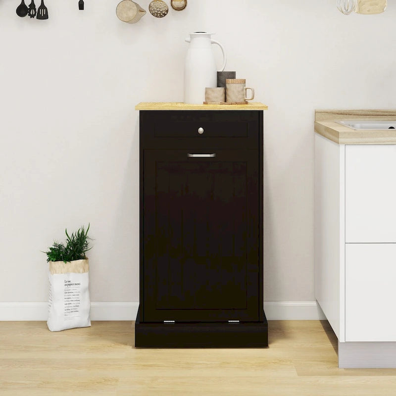 Mobiletto da cucina per rifiuti con un cassetto e un vano ribaltabile - Nero