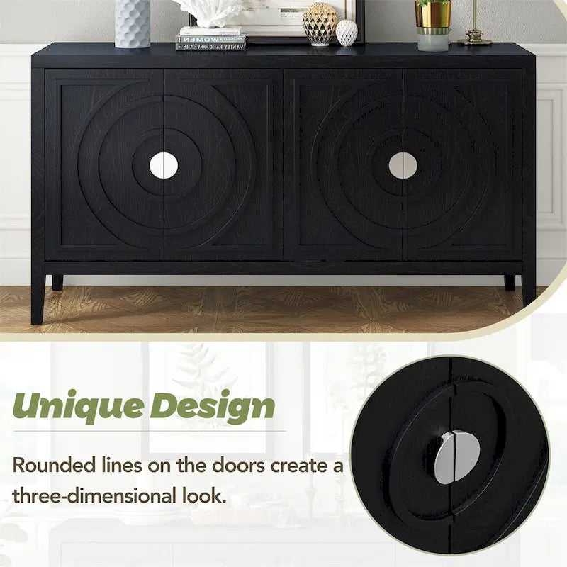 Credenza retrò con design a scanalature circolari e maniglia rotonda in metallo