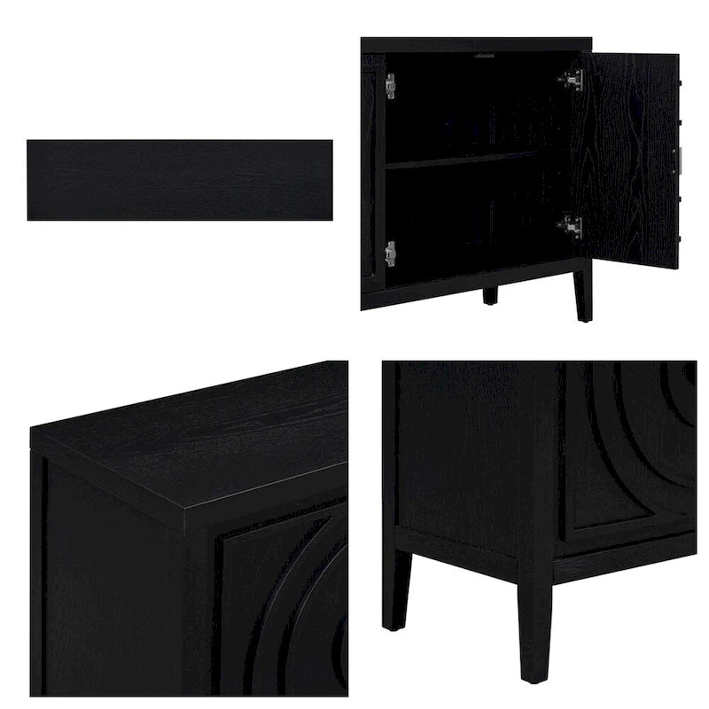 Credenza retrò con design a scanalature circolari e maniglia rotonda in metallo