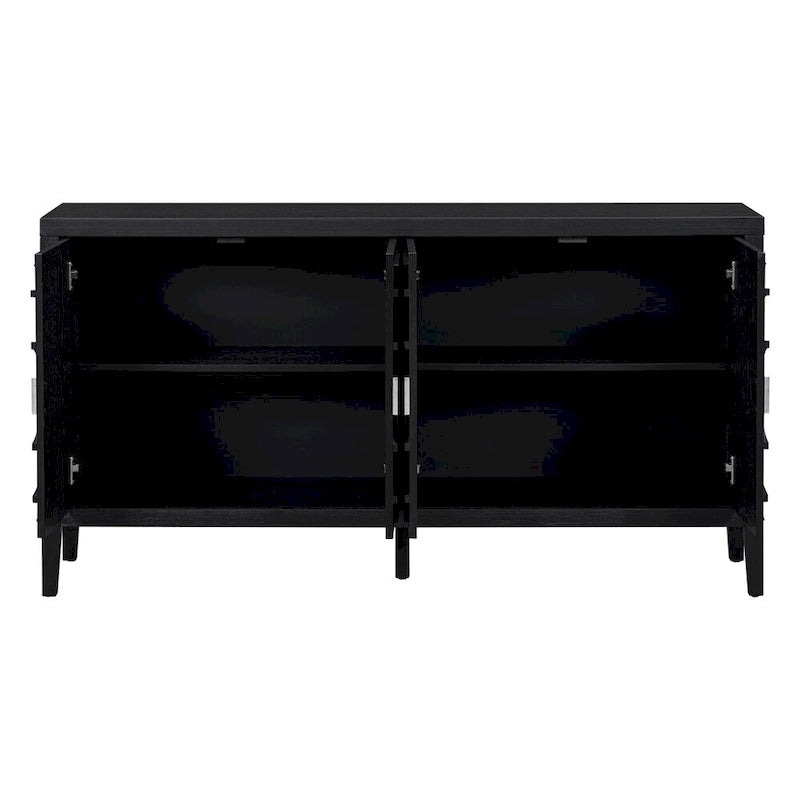 Credenza retrò con design a scanalature circolari e maniglia rotonda in metallo