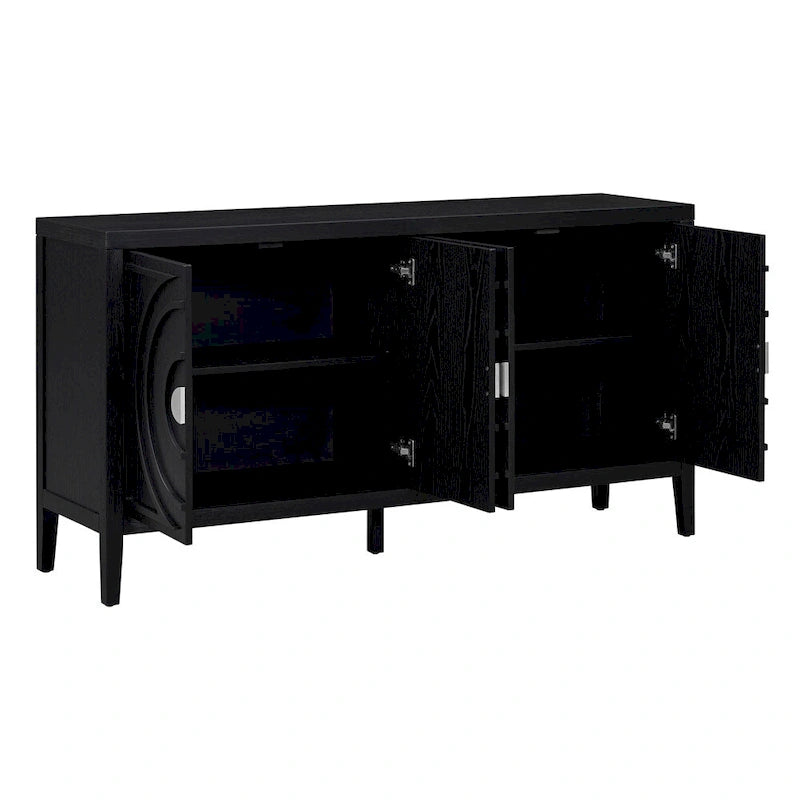Credenza retrò con design a scanalature circolari e maniglia rotonda in metallo