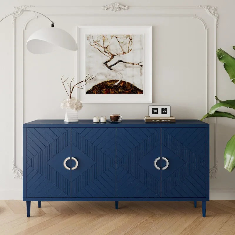 Credenza contenitore a 4 ante con impiallacciatura in legno massello