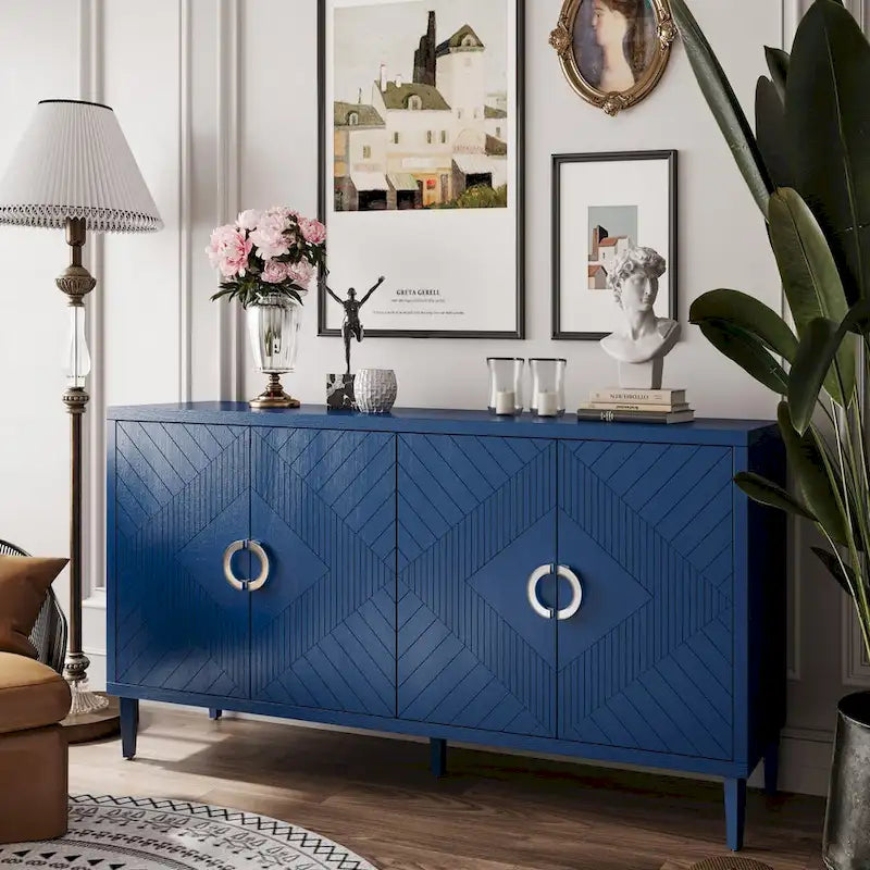 Credenza contenitore a 4 ante con impiallacciatura in legno massello