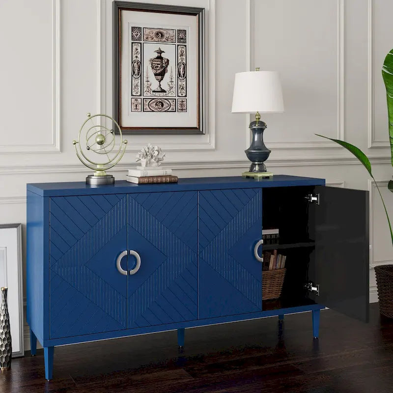 Credenza contenitore a 4 ante con impiallacciatura in legno massello
