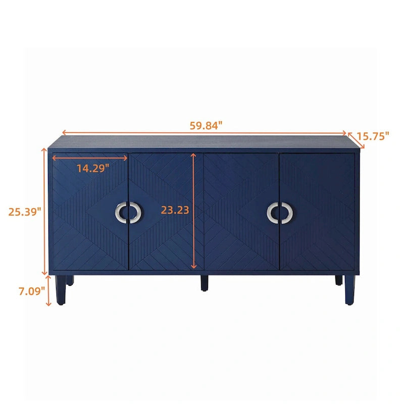 Credenza contenitore a 4 ante con impiallacciatura in legno massello