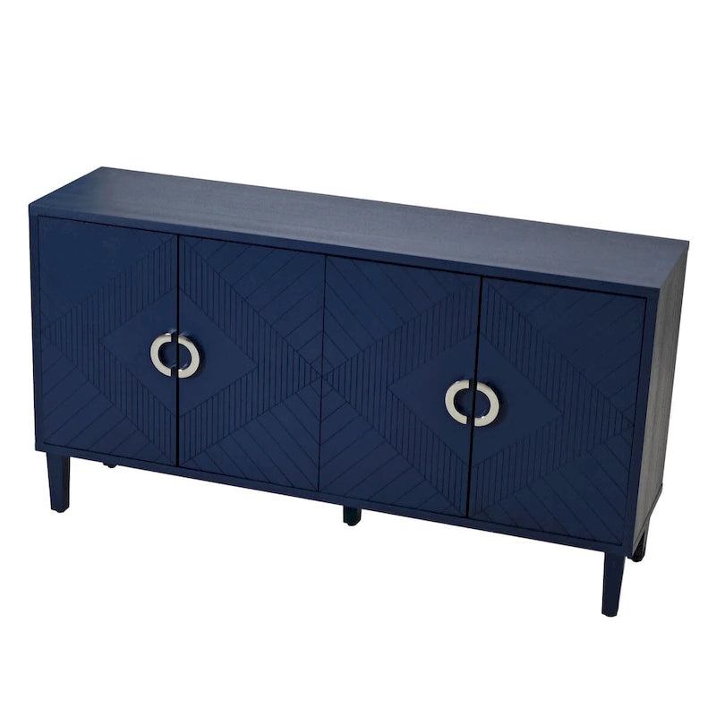 Credenza contenitore a 4 ante con impiallacciatura in legno massello