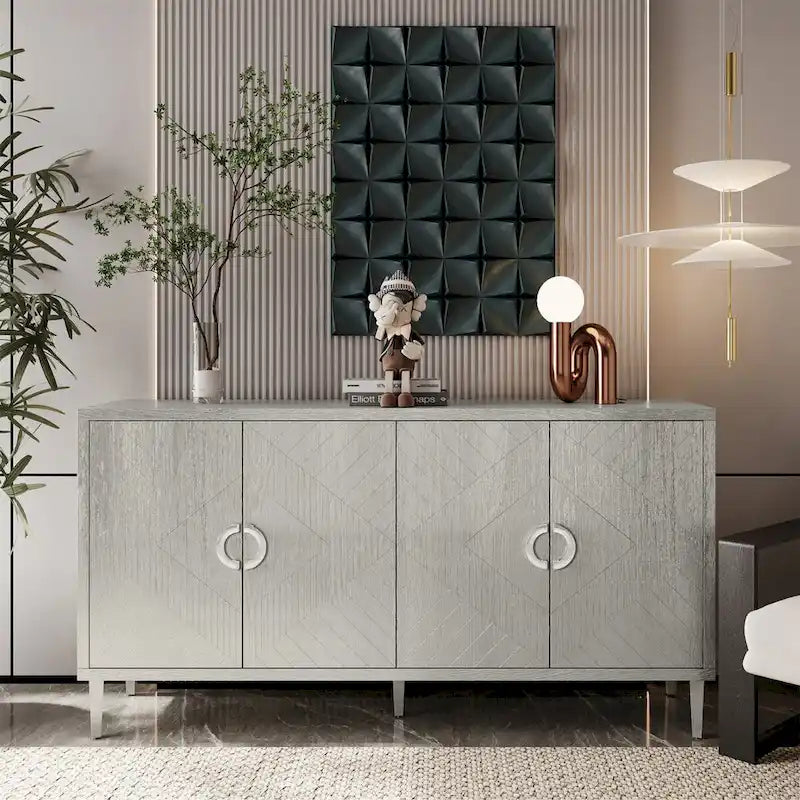 Credenza contenitore a 4 ante con impiallacciatura in legno massello