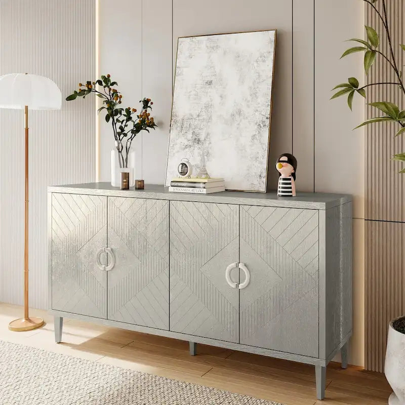 Credenza contenitore a 4 ante con impiallacciatura in legno massello