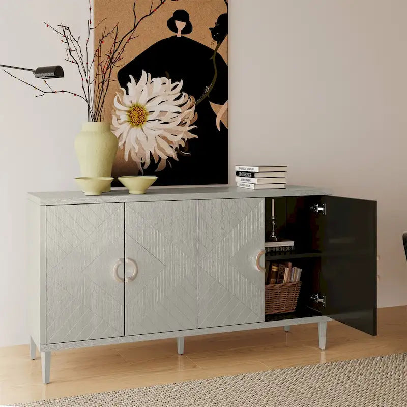 Credenza contenitore a 4 ante con impiallacciatura in legno massello