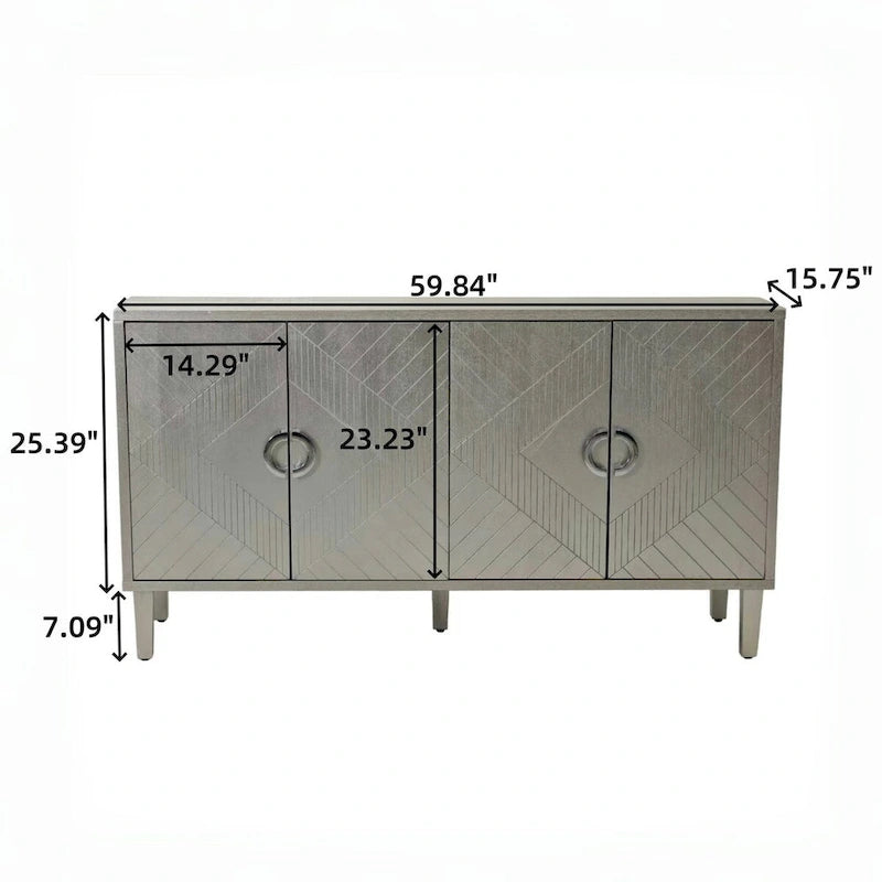 Credenza contenitore a 4 ante con impiallacciatura in legno massello