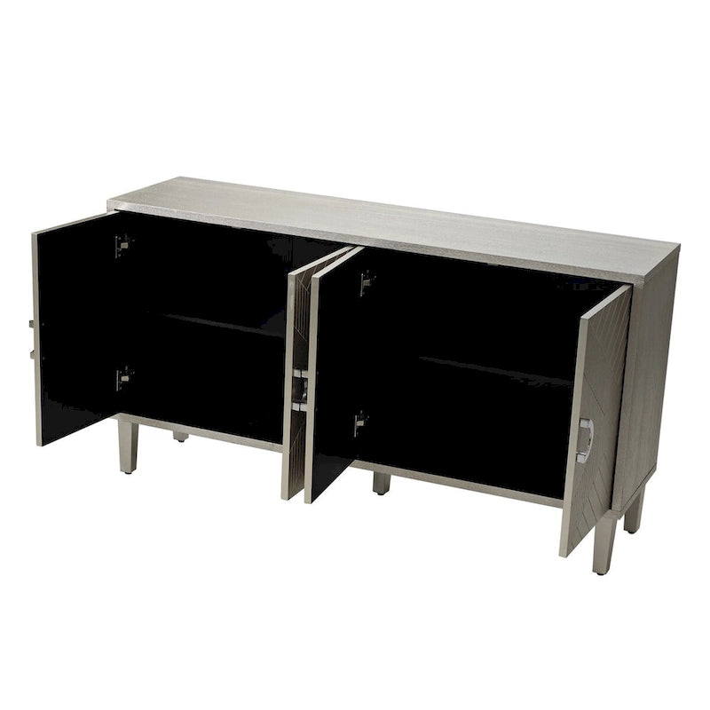 Credenza contenitore a 4 ante con impiallacciatura in legno massello