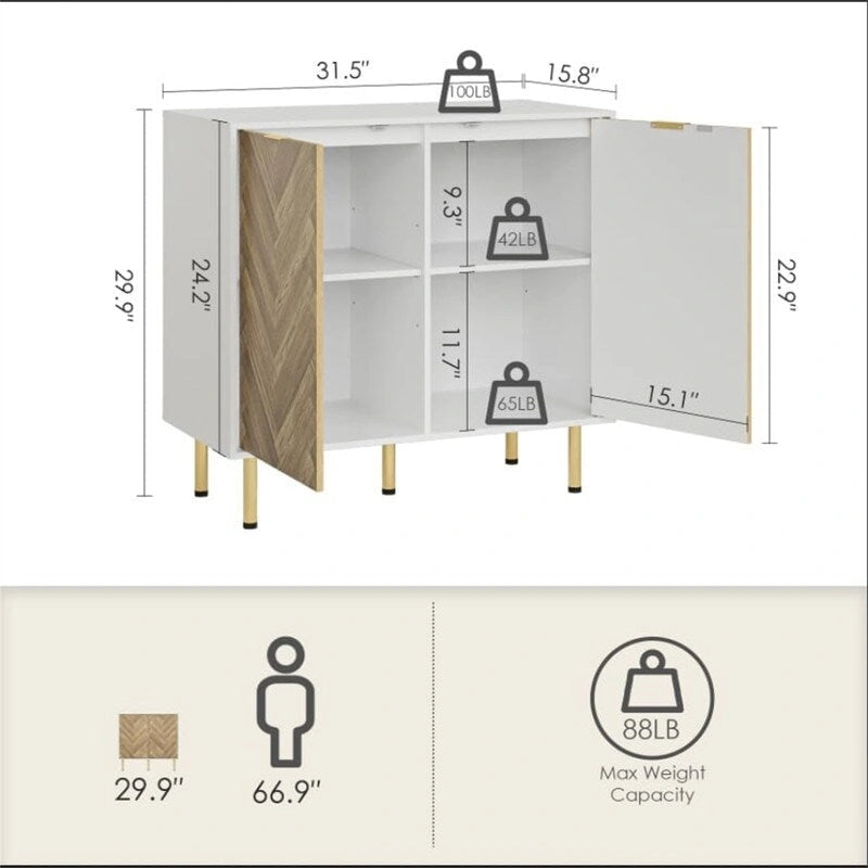 Credenza a due ante con piedini regolabili per soggiorno - 31.2D x 29.1W x 15.6H