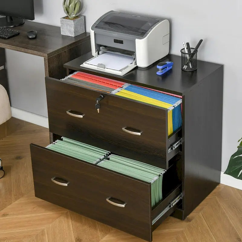 Aktenschrank mit 2 Schubladen, Schloss und Schlüsseln, vertikaler Aufbewahrungs-Aktenschrank mit Hängestange für Briefformat, Heimbüro