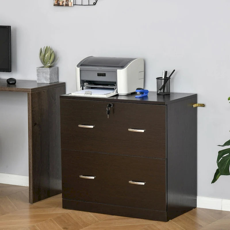 Aktenschrank mit 2 Schubladen, Schloss und Schlüsseln, vertikaler Aufbewahrungs-Aktenschrank mit Hängestange für Briefformat, Heimbüro