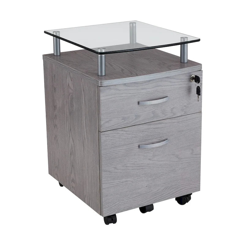 Rollbarer Aktenschrank mit Glasplatte, hochwertig und langlebig, Grau