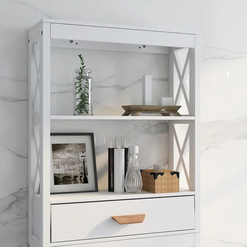 Mobile contenitore sopra il WC con un cassetto e 2 ripiani bianco