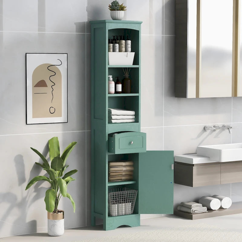 Mobile alto da bagno, mobile contenitore indipendente con cassetto, pannello MDF, ripiano regolabile