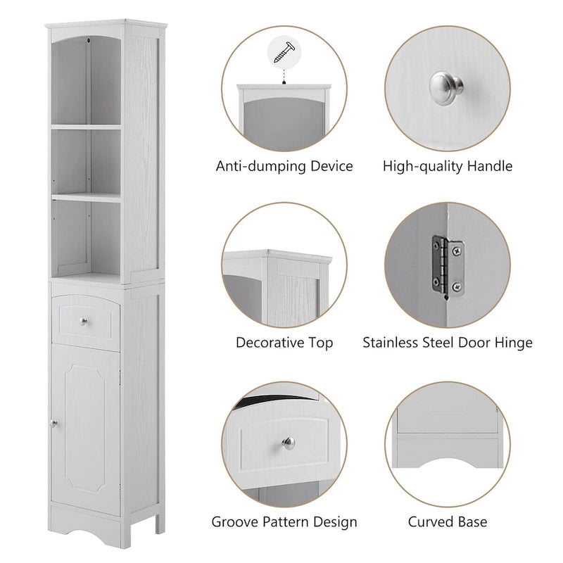 Mobile alto da bagno, mobile contenitore indipendente con cassetto, pannello MDF, ripiano regolabile