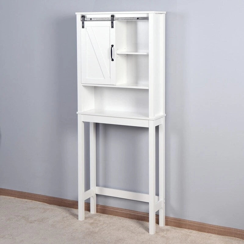Over-the-Toilet Storage Cabinet with Adjustable Shelves and Barn Door