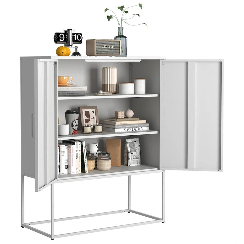 Robustes Buffet-Sideboard aus Metall, moderner Stahlschrank mit 2 Regalböden, freistehend