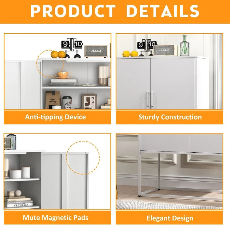 Robustes Buffet-Sideboard aus Metall, moderner Stahlschrank mit 2 Regalböden, freistehend