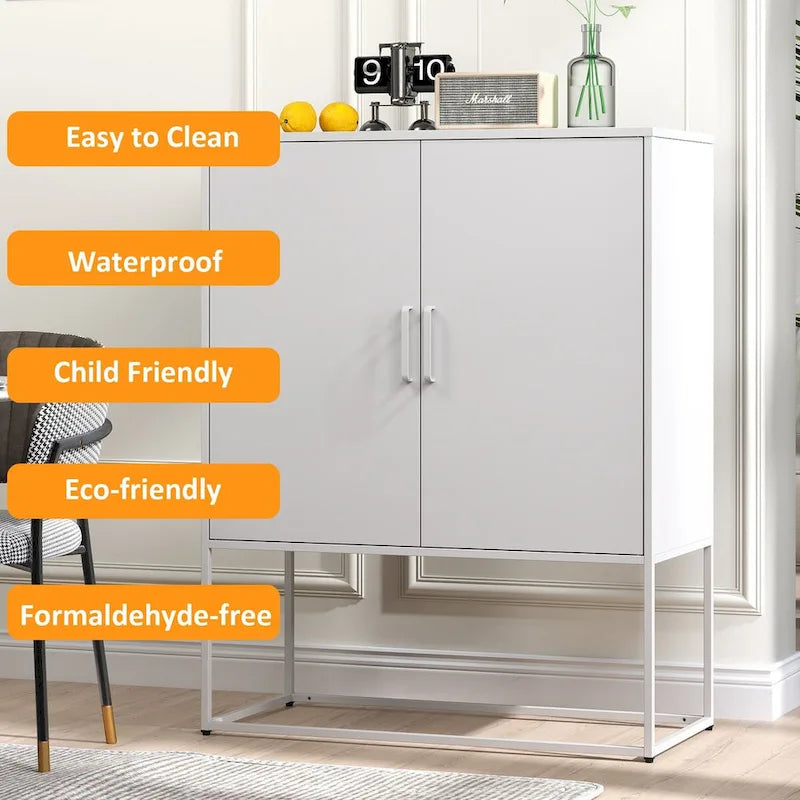 Robustes Buffet-Sideboard aus Metall, moderner Stahlschrank mit 2 Regalböden, freistehend
