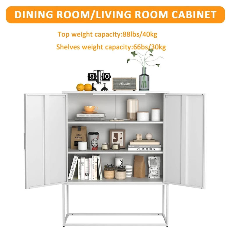 Robustes Buffet-Sideboard aus Metall, moderner Stahlschrank mit 2 Regalböden, freistehend